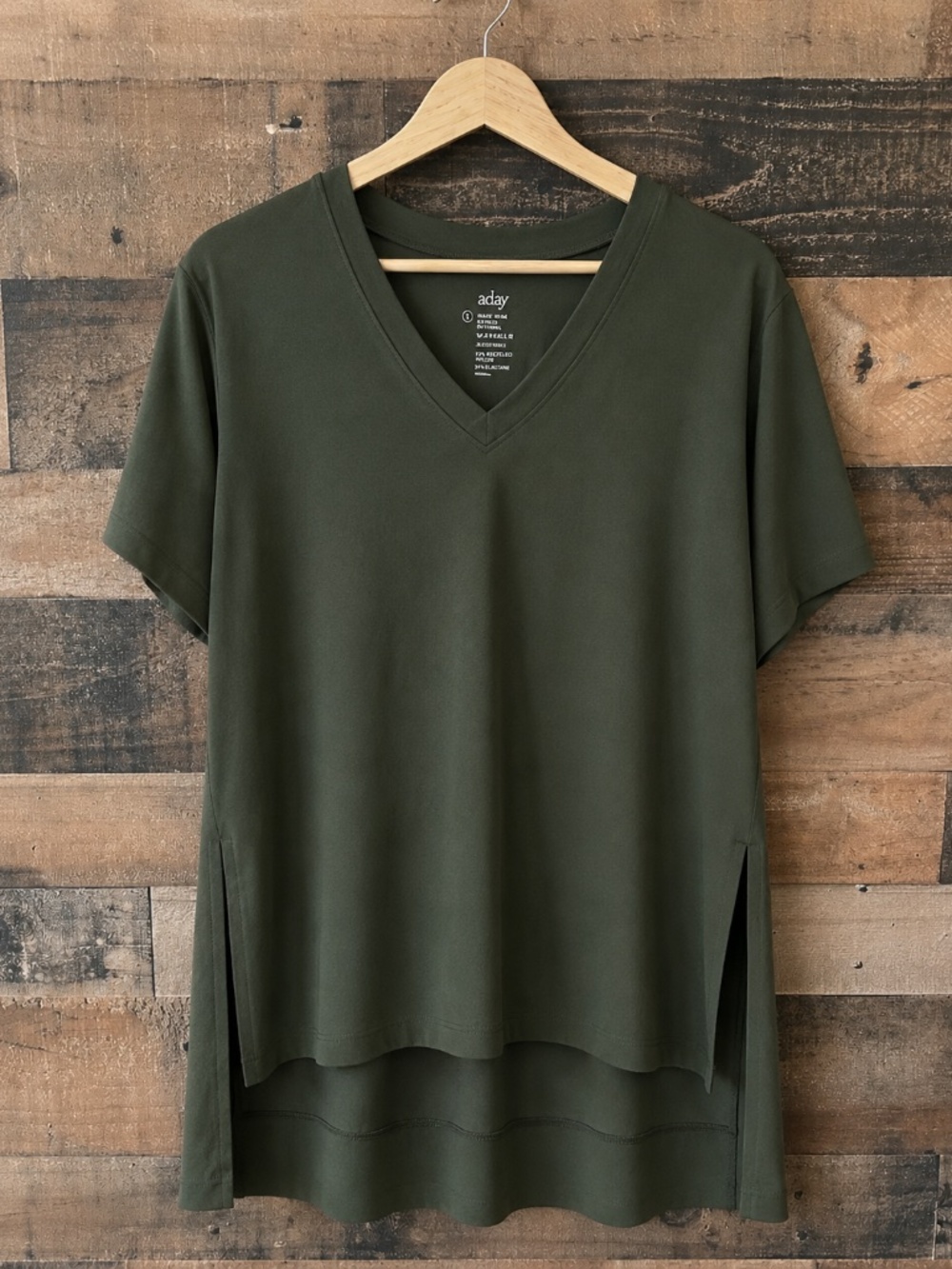 ADAY Necessity V Neck Tee Small Green Oversized Travel Top Eco Minimalist